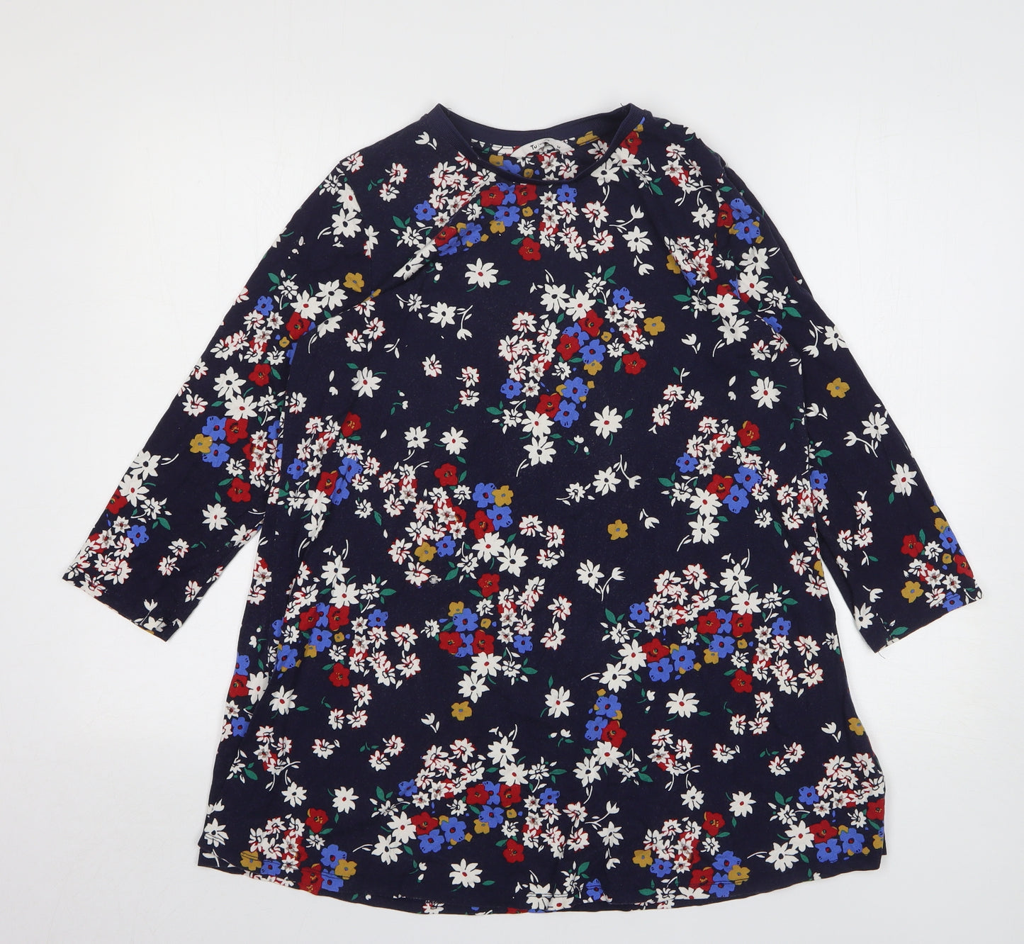 TU Womens Blue Floral Viscose Basic T-Shirt Size 14 Round Neck