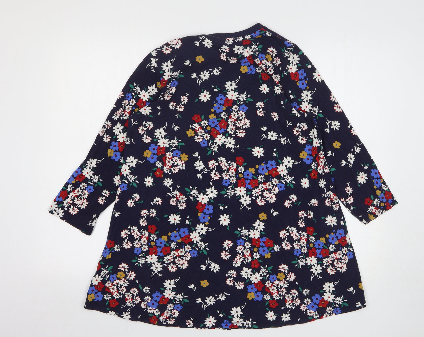 TU Womens Blue Floral Viscose Basic T-Shirt Size 14 Round Neck