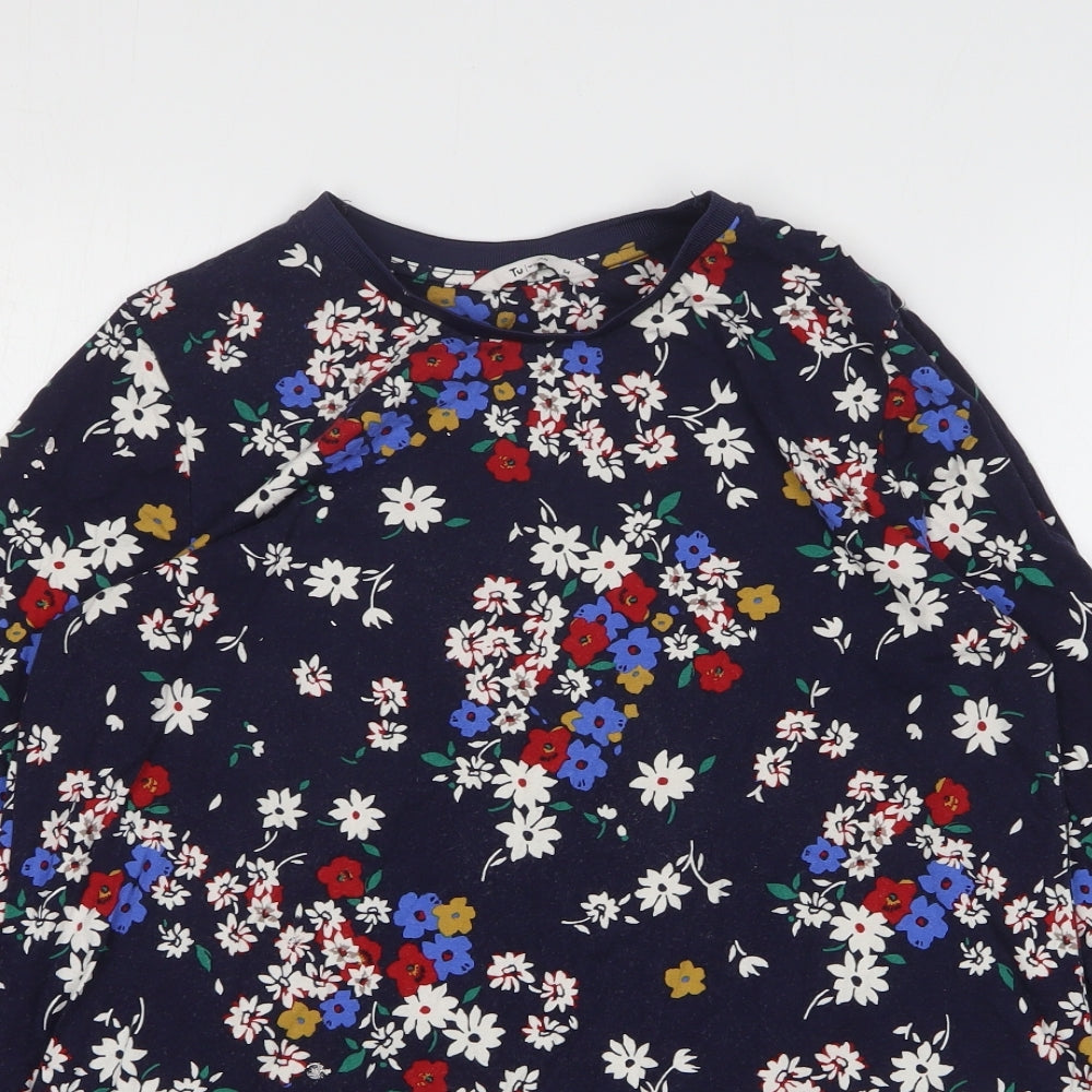 TU Womens Blue Floral Viscose Basic T-Shirt Size 14 Round Neck