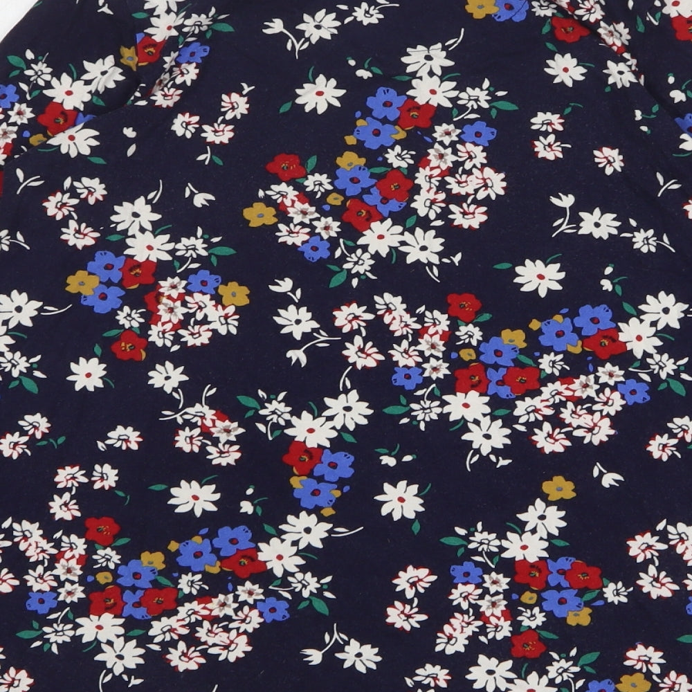 TU Womens Blue Floral Viscose Basic T-Shirt Size 14 Round Neck