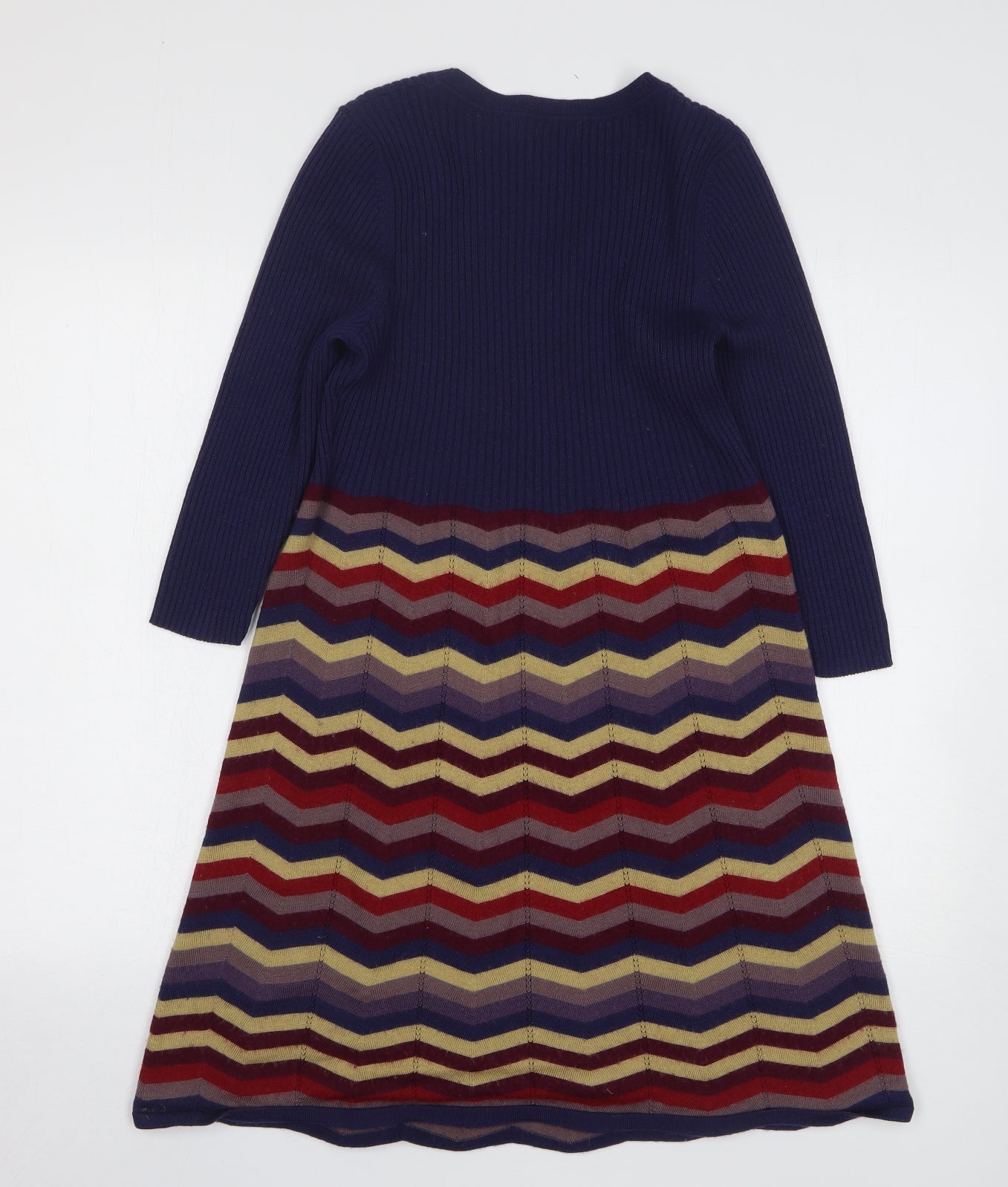 Monsoon Womens Multicoloured Chevron Acrylic A-Line Size M Round Neck Pullover