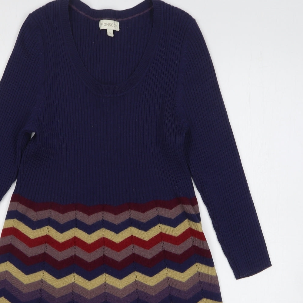 Monsoon Womens Multicoloured Chevron Acrylic A-Line Size M Round Neck Pullover