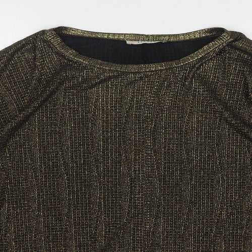 Oasis Womens Gold Polyester Basic Blouse Size L Round Neck