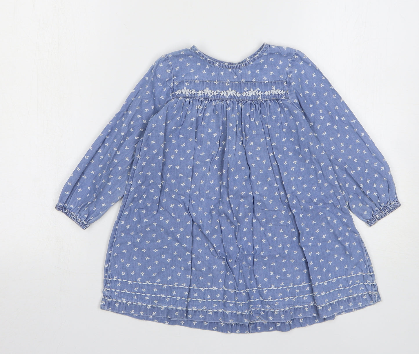 NEXT Girls Blue Floral Cotton A-Line Size 2-3 Years Round Neck Pullover