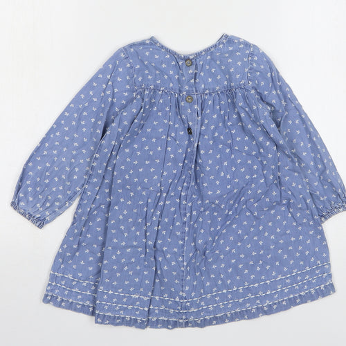 NEXT Girls Blue Floral Cotton A-Line Size 2-3 Years Round Neck Pullover