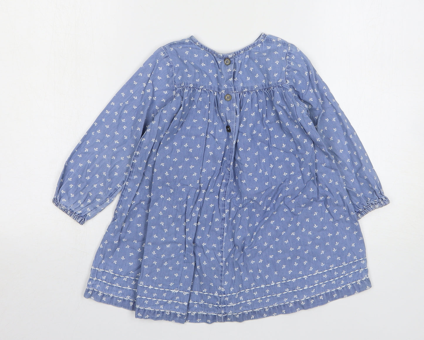 NEXT Girls Blue Floral Cotton A-Line Size 2-3 Years Round Neck Pullover