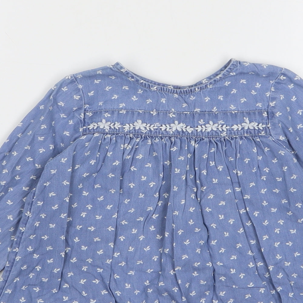 NEXT Girls Blue Floral Cotton A-Line Size 2-3 Years Round Neck Pullover