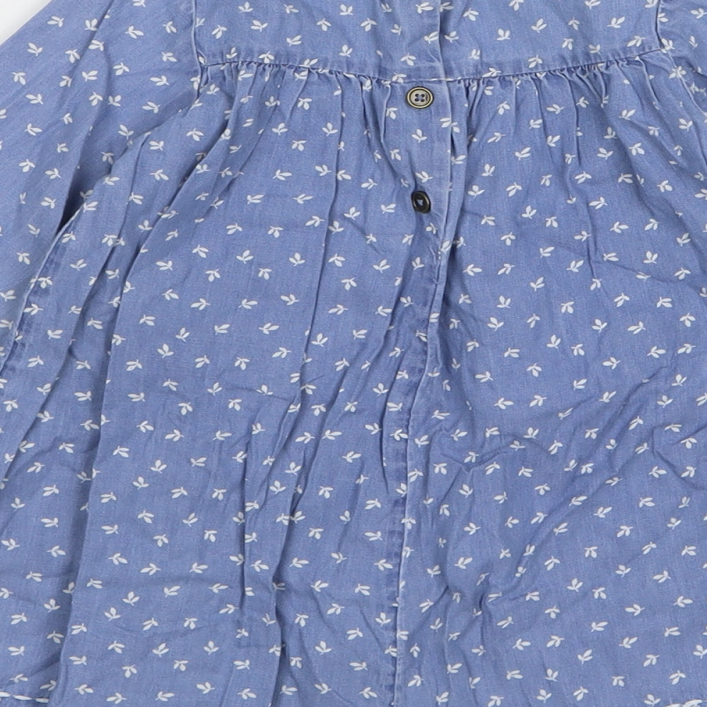 NEXT Girls Blue Floral Cotton A-Line Size 2-3 Years Round Neck Pullover