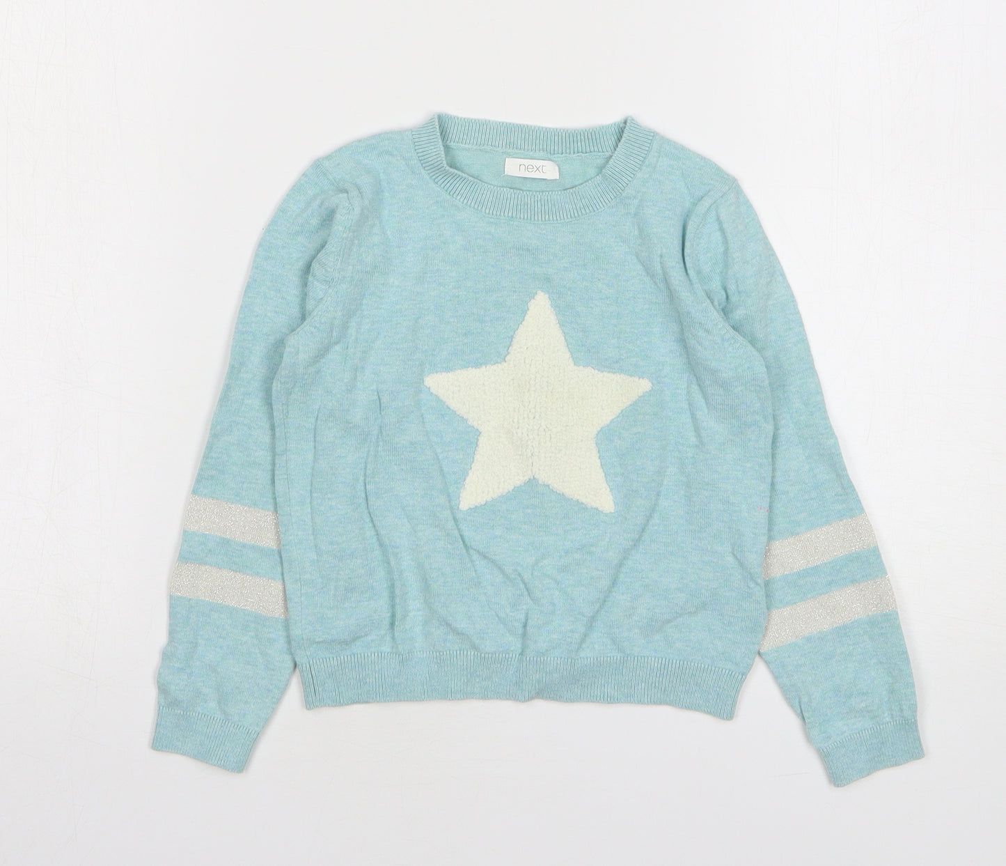 NEXT Girls Green Round Neck Cotton Pullover Jumper Size 5 Years Pullover - Star