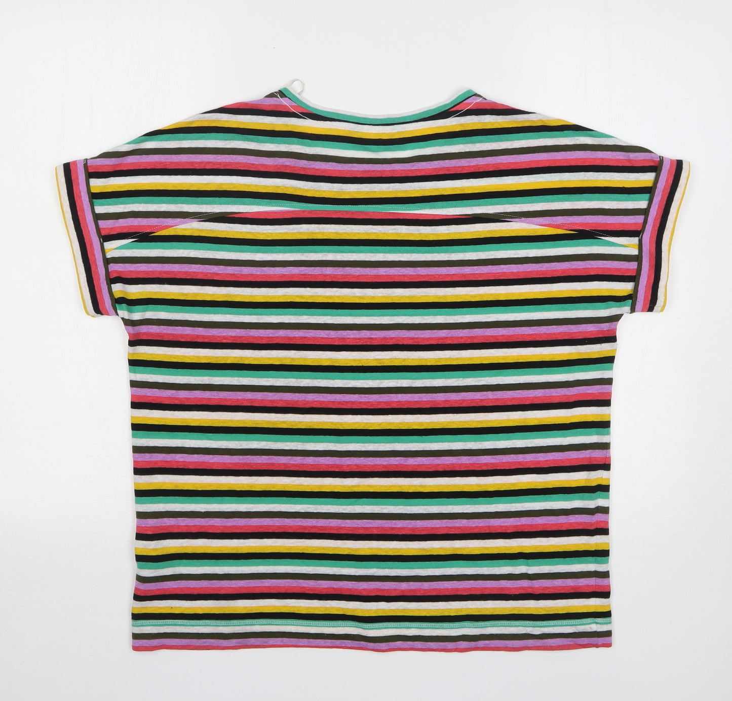 Marks and Spencer Womens Multicoloured Striped Linen Basic T-Shirt Size 12 Round Neck