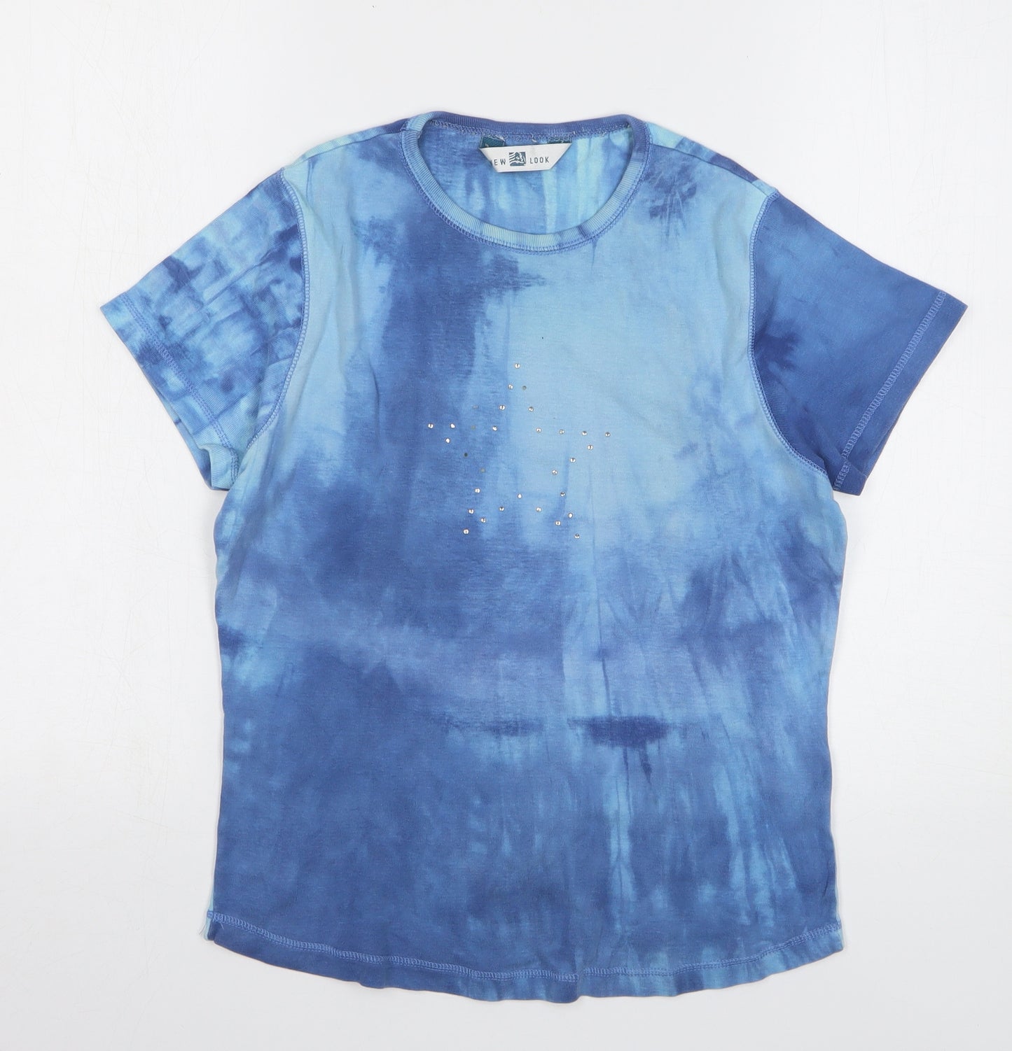 New Look Womens Blue Geometric Cotton Basic T-Shirt Size 16 Round Neck - Tie-Dye Star