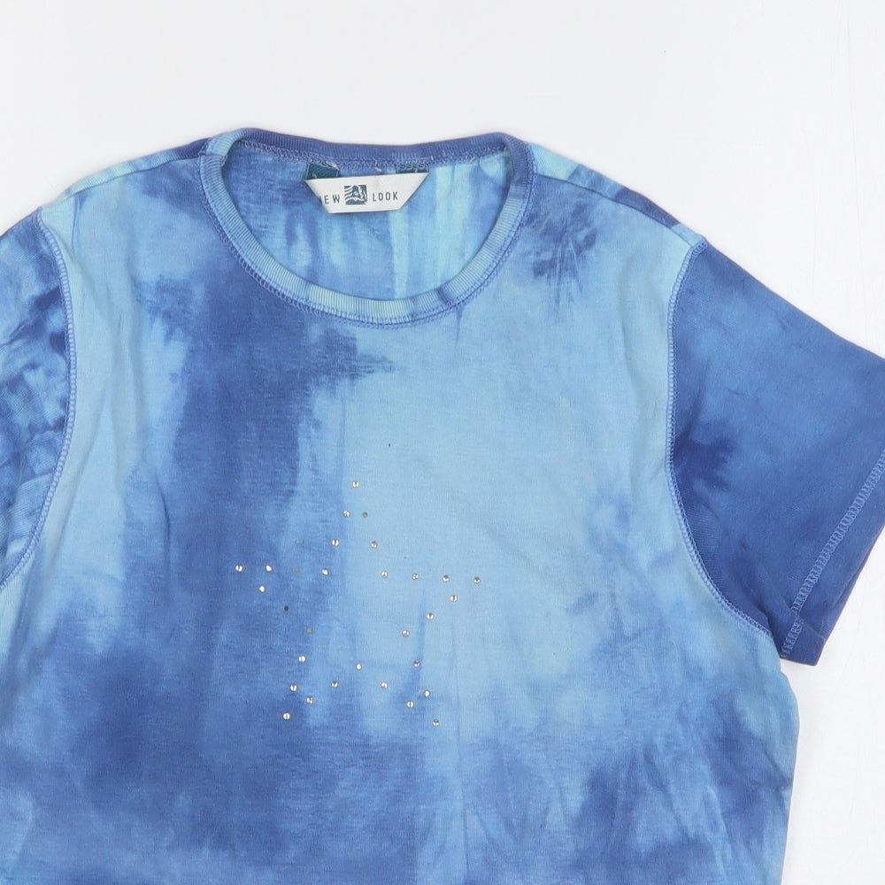 New Look Womens Blue Geometric Cotton Basic T-Shirt Size 16 Round Neck - Tie-Dye Star
