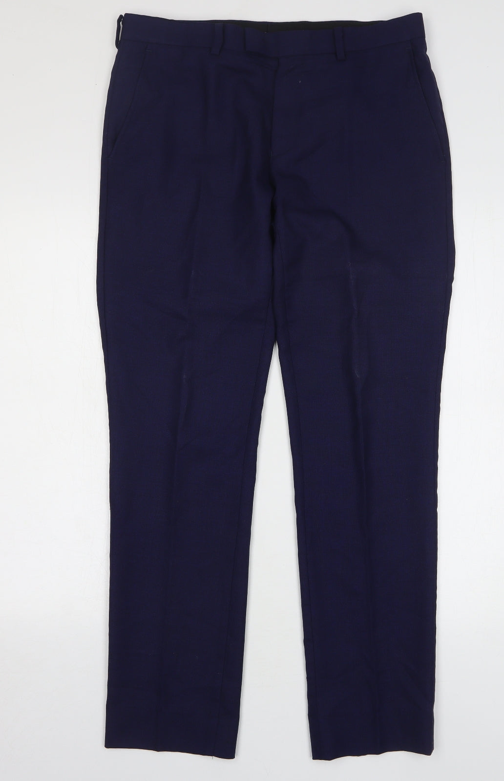 DKNY Womens Blue Wool Trousers Size 32 L32 in Regular Zip