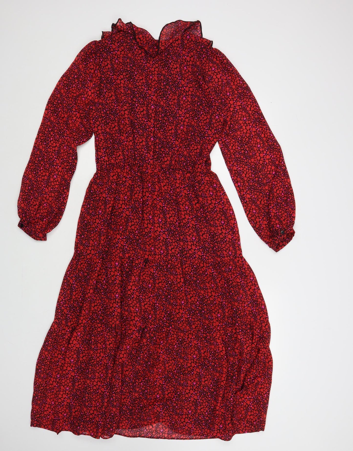 Savida Womens Red Geometric Polyester Fit & Flare Size XS V-Neck Pullover - Heart Print