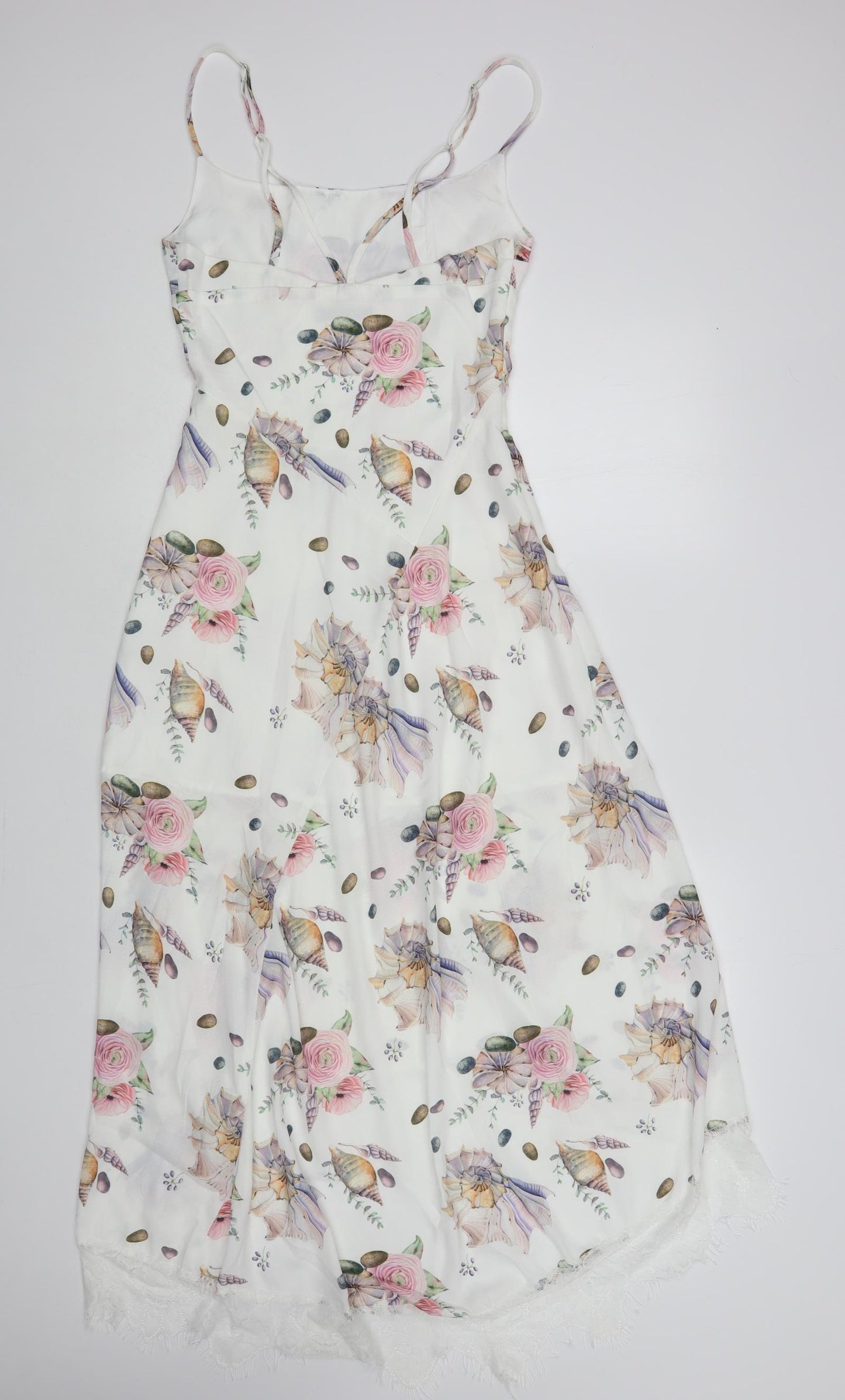 SheIn Womens White Floral Polyester Maxi Size XS Square Neck Zip - Lace Detail