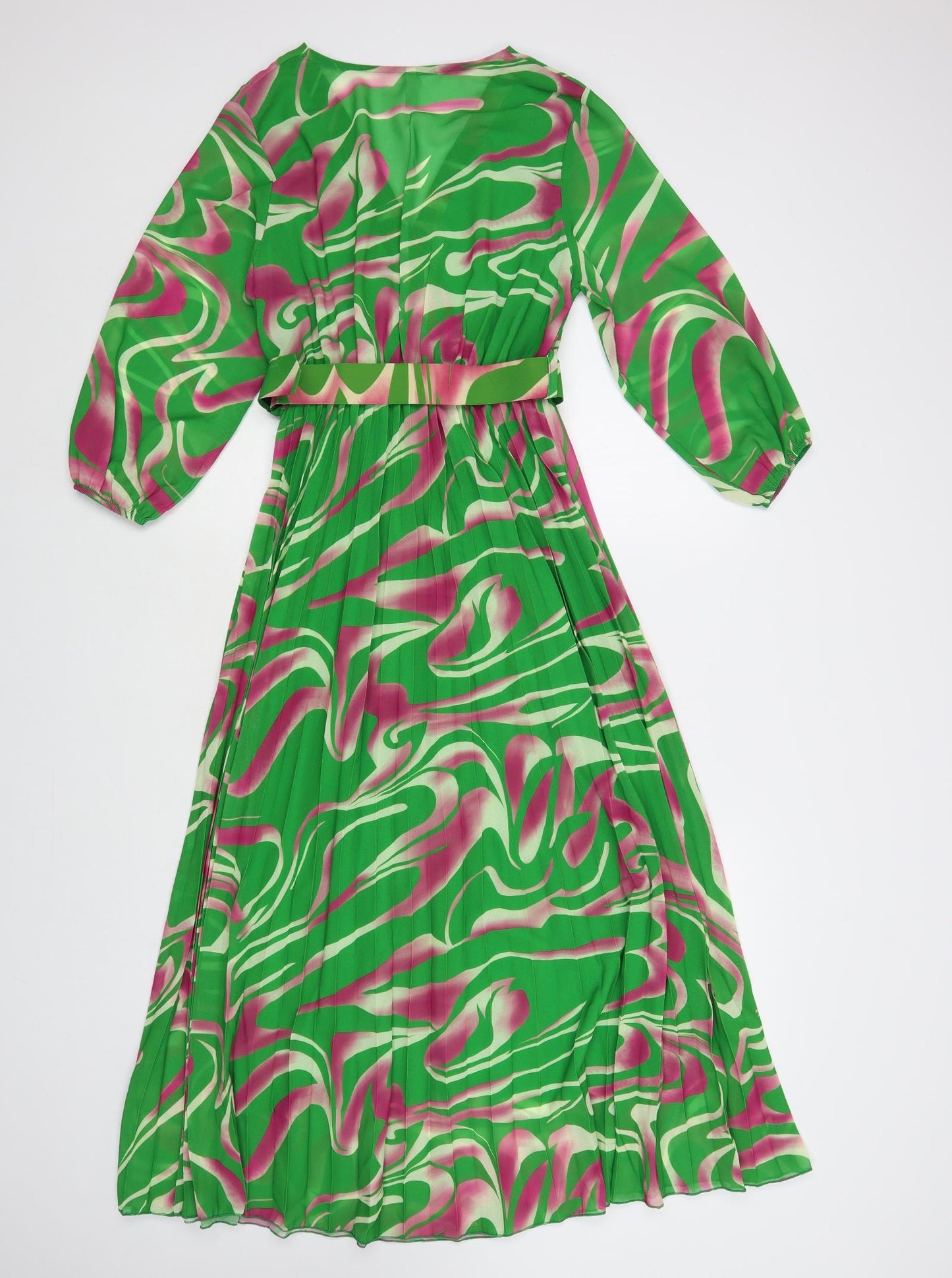 Made in Italy Womens Green Geometric Polyester Maxi Size S V-Neck Pullover