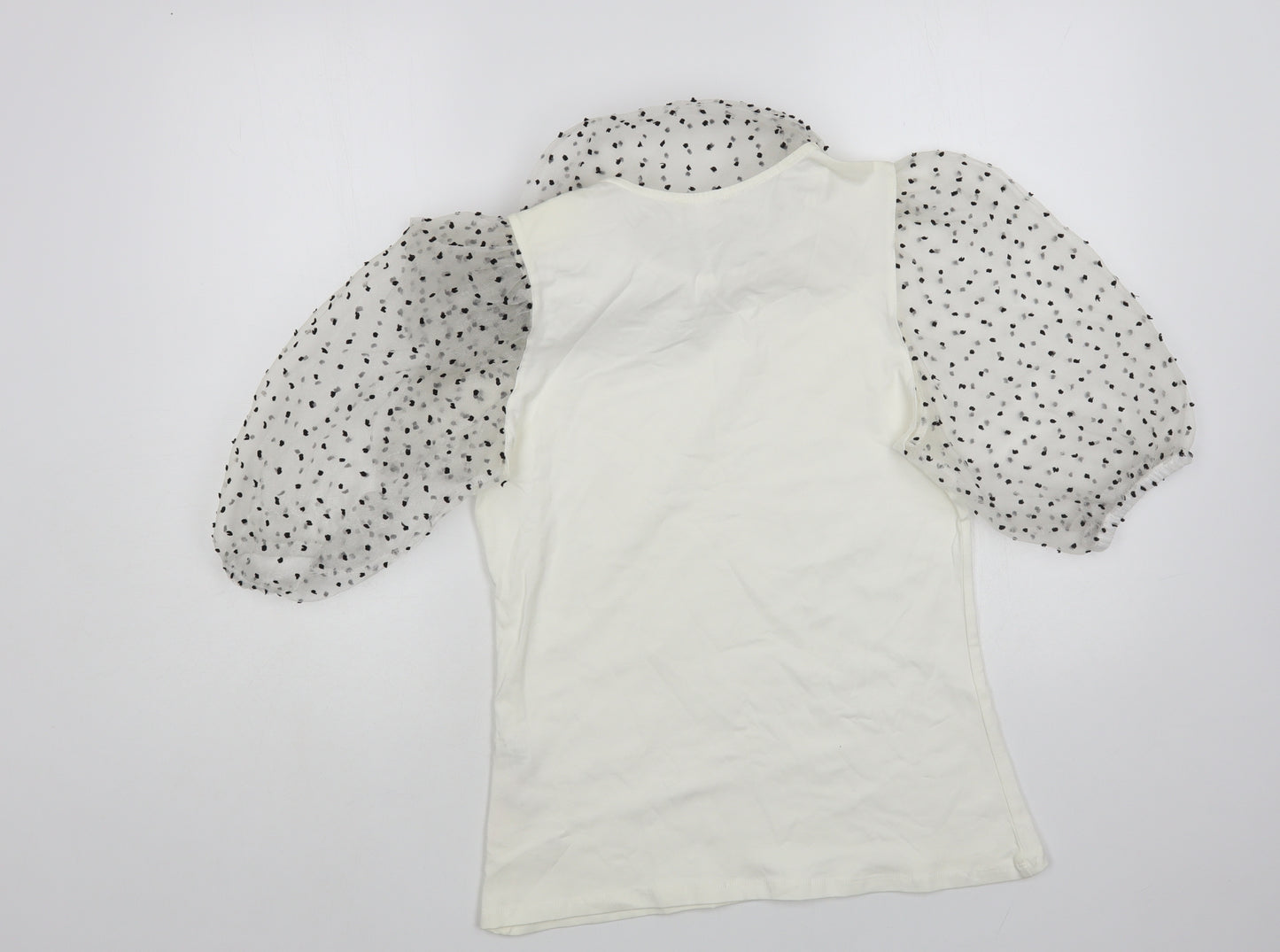Savida Womens White Polka Dot Polyester Basic Blouse Size M Collared