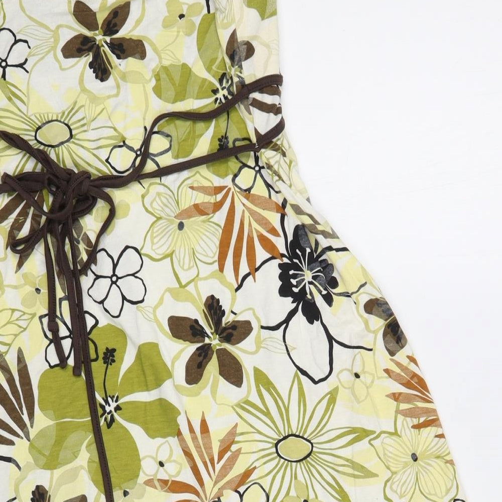 Preworn Womens Ivory Floral Viscose Mini Size 12 V-Neck Pullover