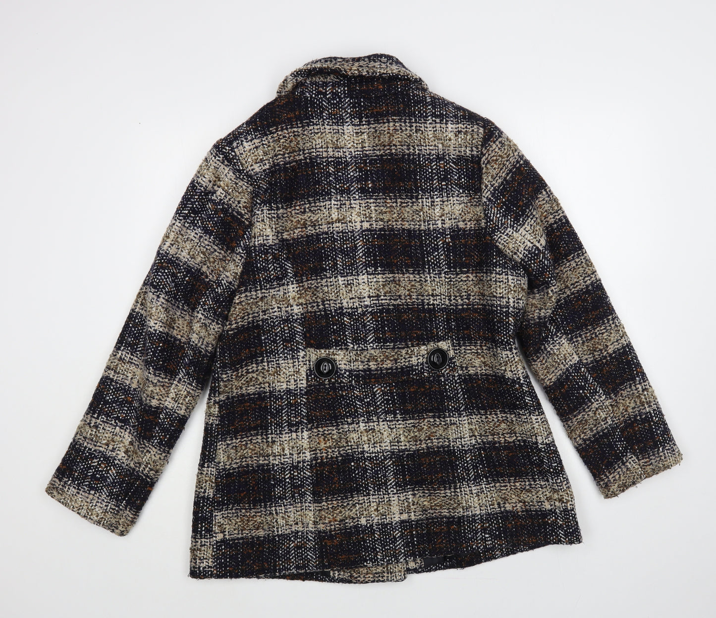 Classic Womens Multicoloured Plaid Pea Coat Coat Size 14 Button