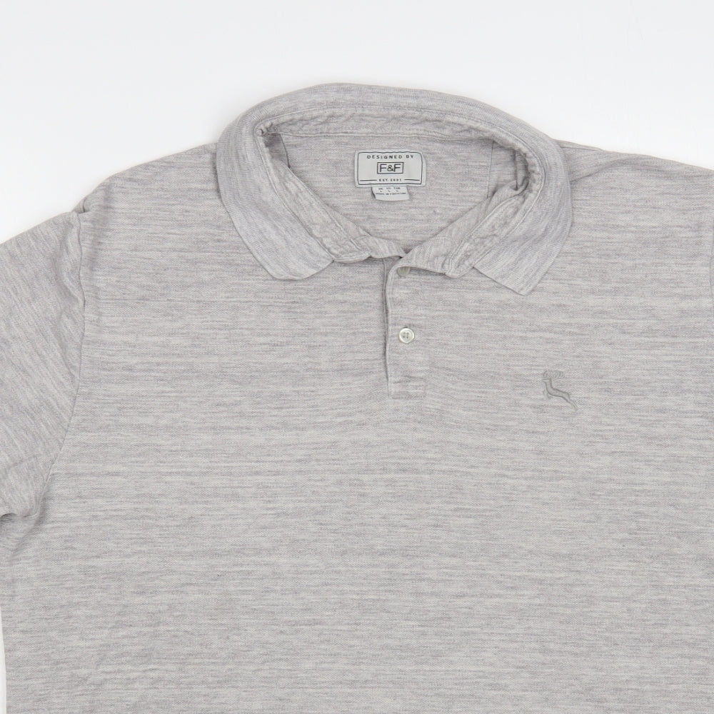 F&F Mens Grey Cotton Polo Size L Collared Button