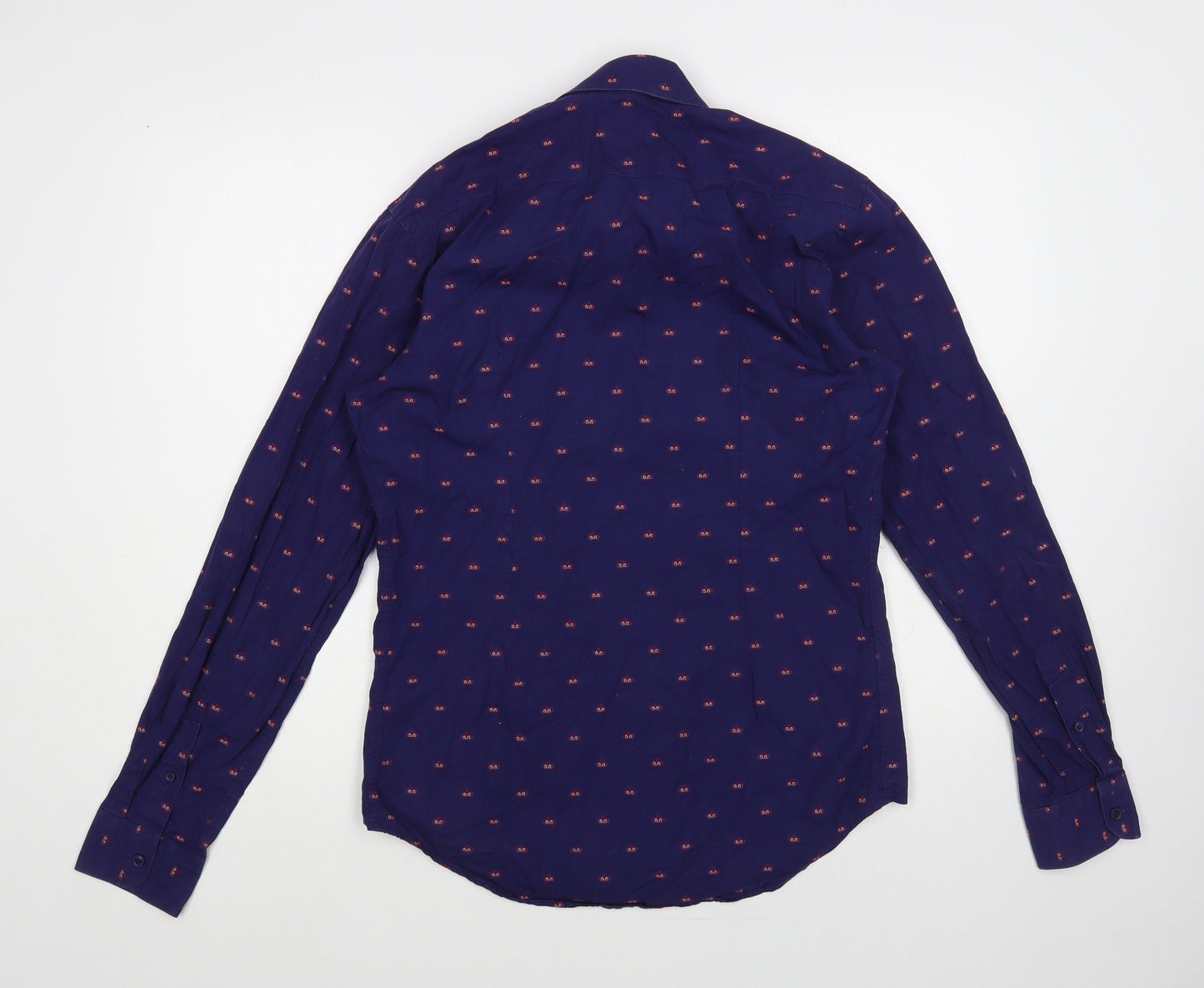 Zara Mens Blue Geometric Cotton Button-Up Size M Collared Button - Crown Print