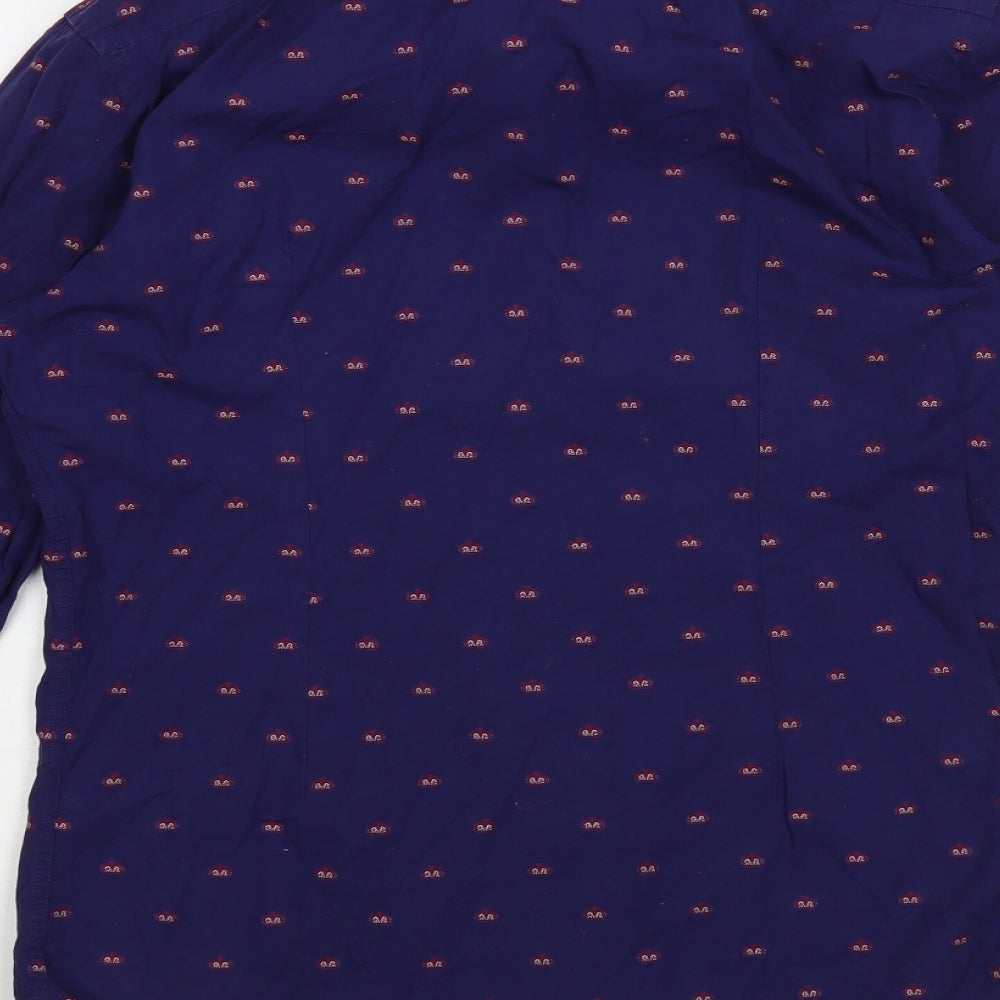 Zara Mens Blue Geometric Cotton Button-Up Size M Collared Button - Crown Print