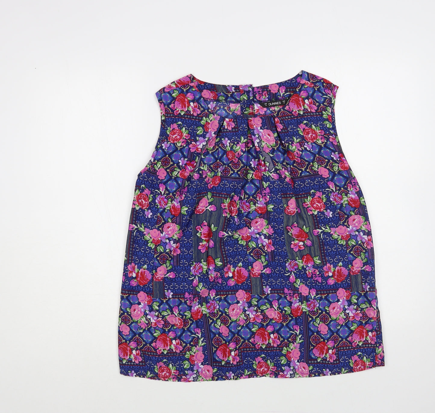 Dunnes Stores Womens Blue Floral Polyester Basic Blouse Size 14 Boat Neck