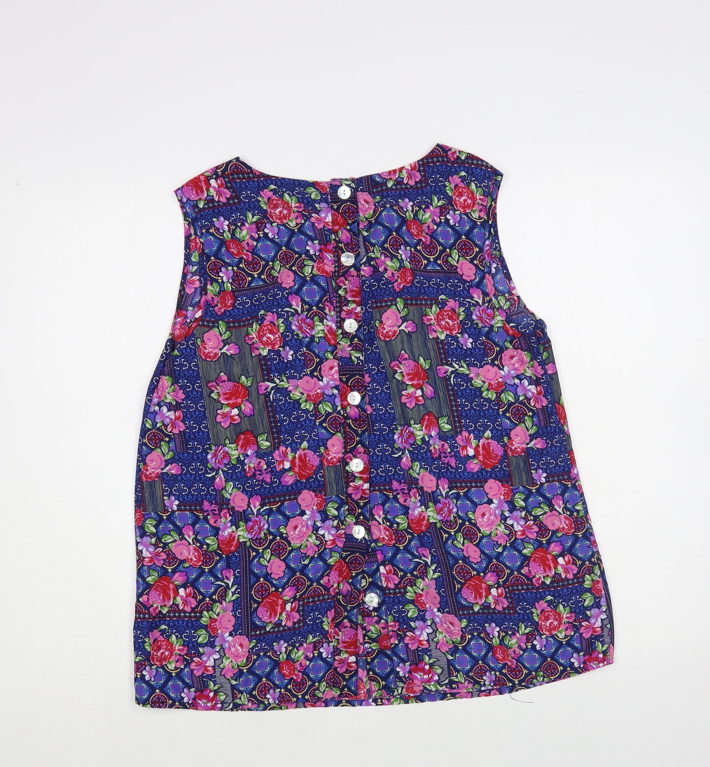 Dunnes Stores Womens Blue Floral Polyester Basic Blouse Size 14 Boat Neck