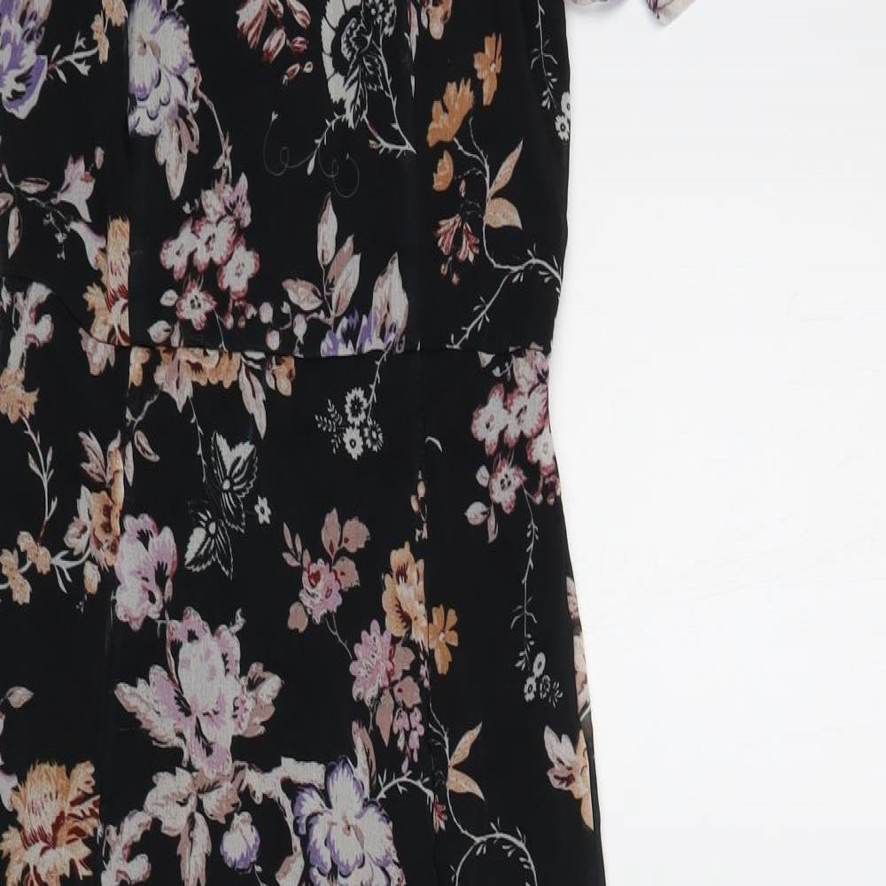 Miss Selfridge Womens Black Floral Polyester Maxi Size 8 Square Neck Zip