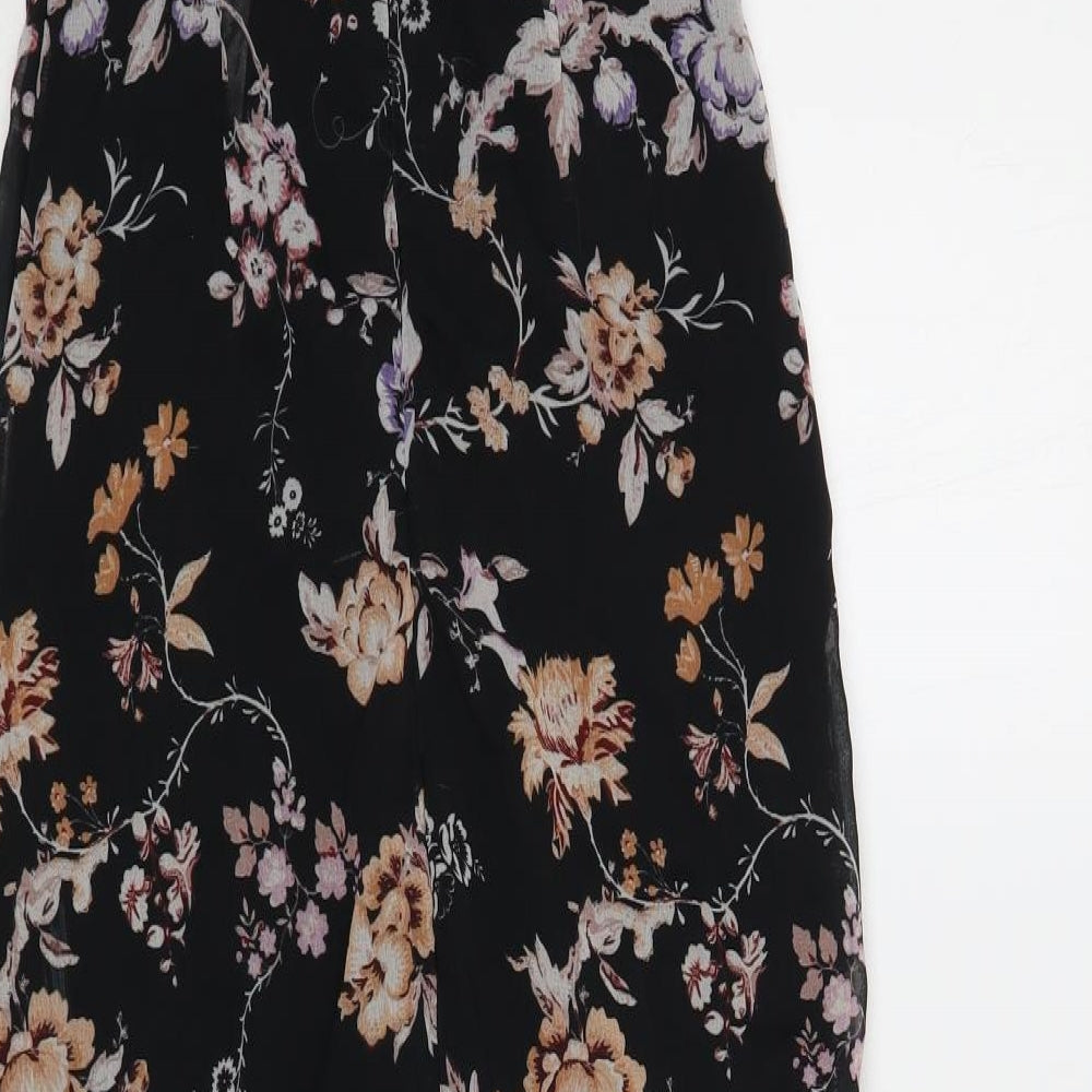 Miss Selfridge Womens Black Floral Polyester Maxi Size 8 Square Neck Zip