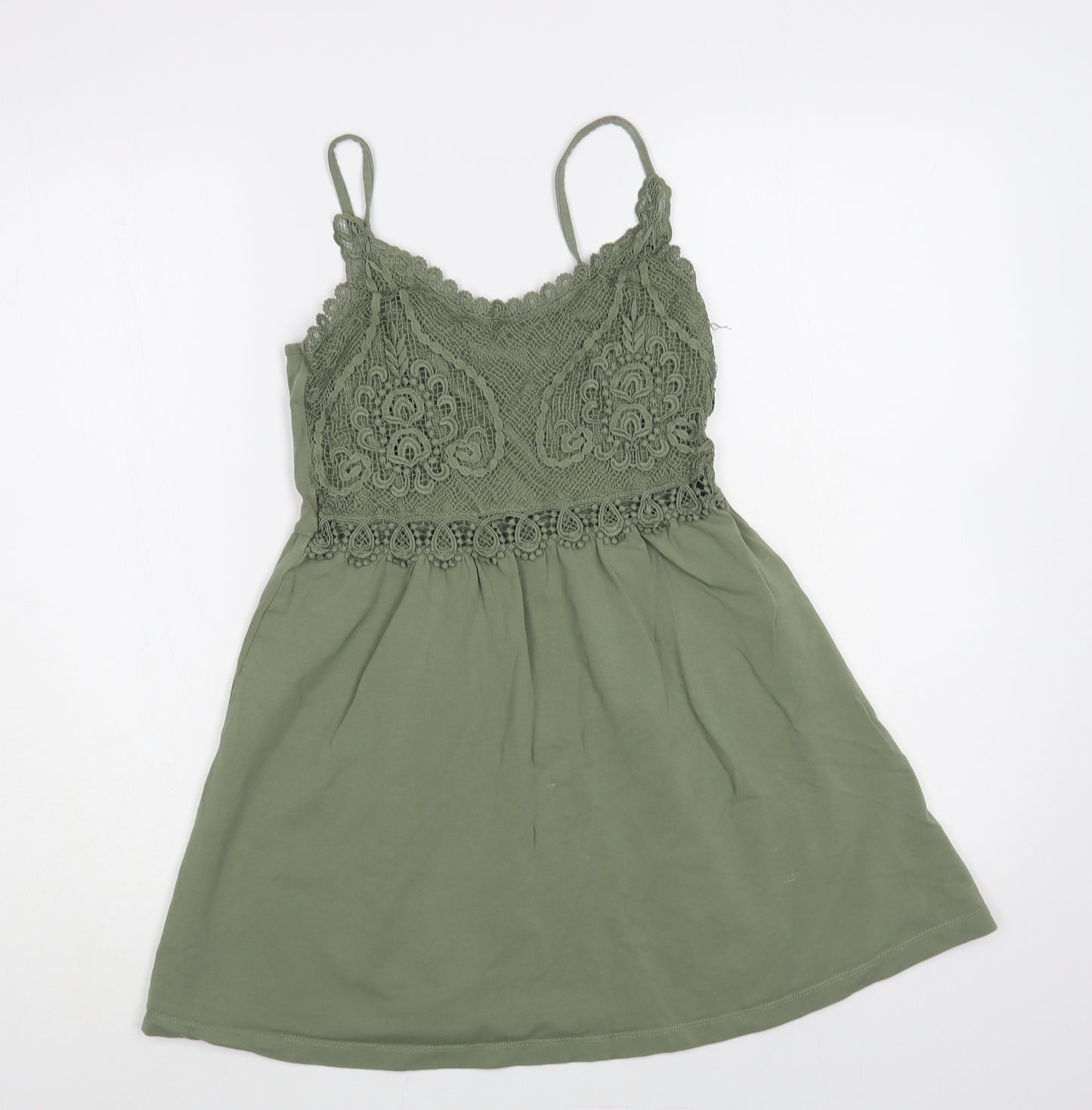 Topshop Womens Green Cotton Camisole Blouse Size 8 V-Neck - Lace Detail