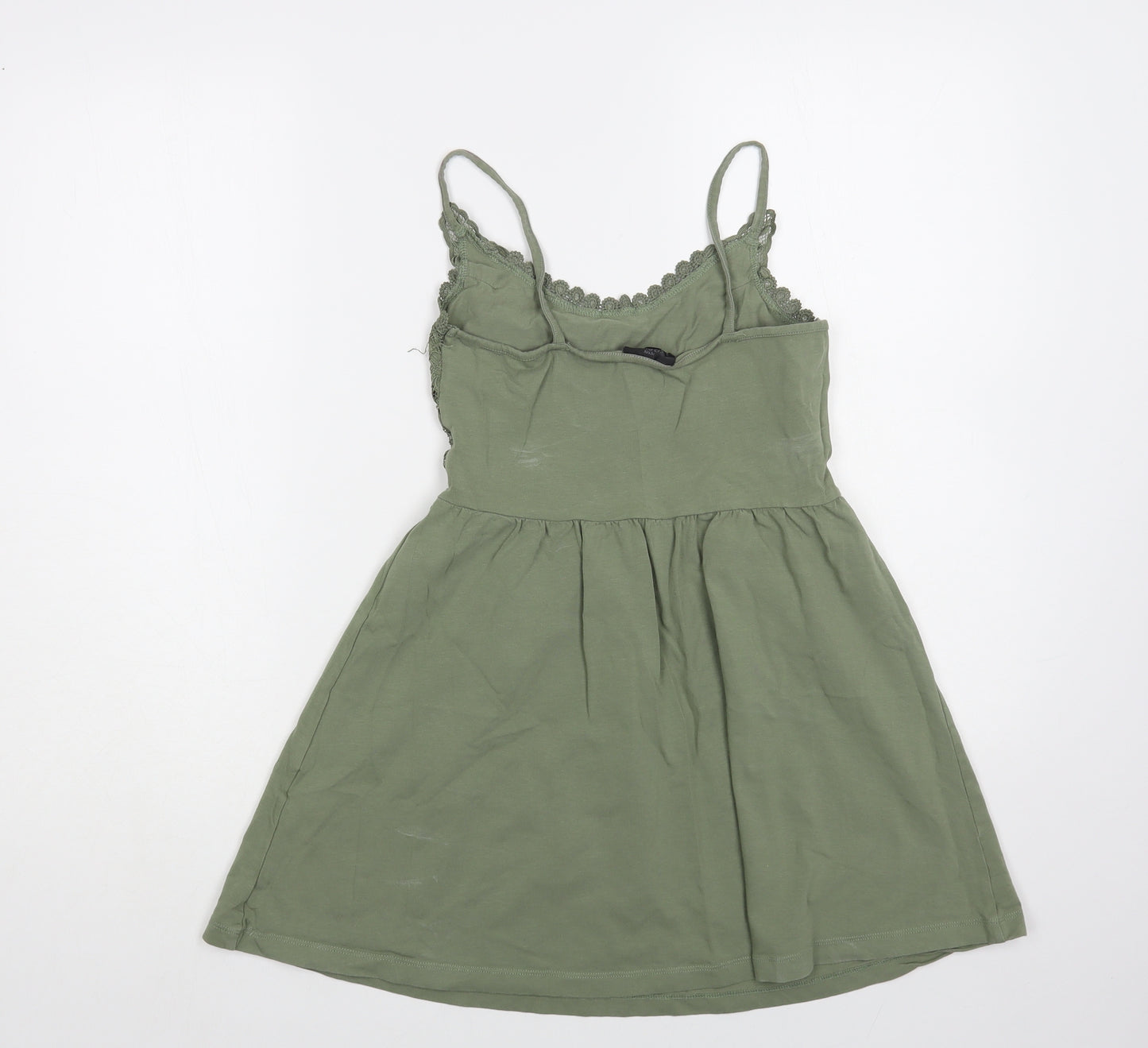 Topshop Womens Green Cotton Camisole Blouse Size 8 V-Neck - Lace Detail