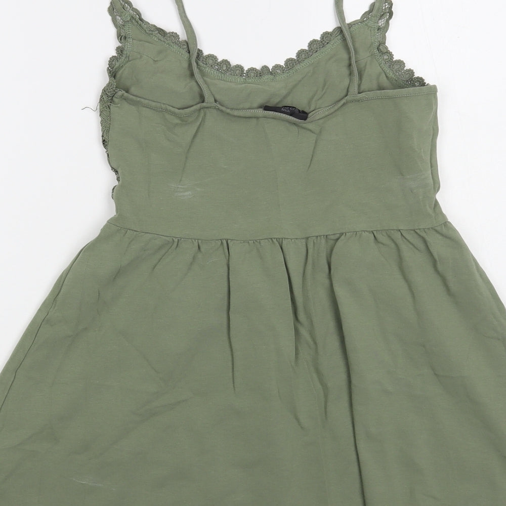 Topshop Womens Green Cotton Camisole Blouse Size 8 V-Neck - Lace Detail