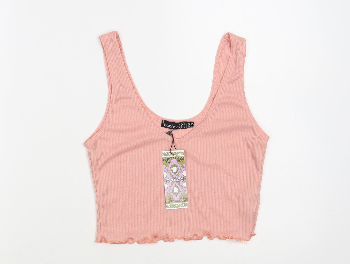 Boohoo Womens Pink Polyester Cropped Tank Size 10 V-Neck
