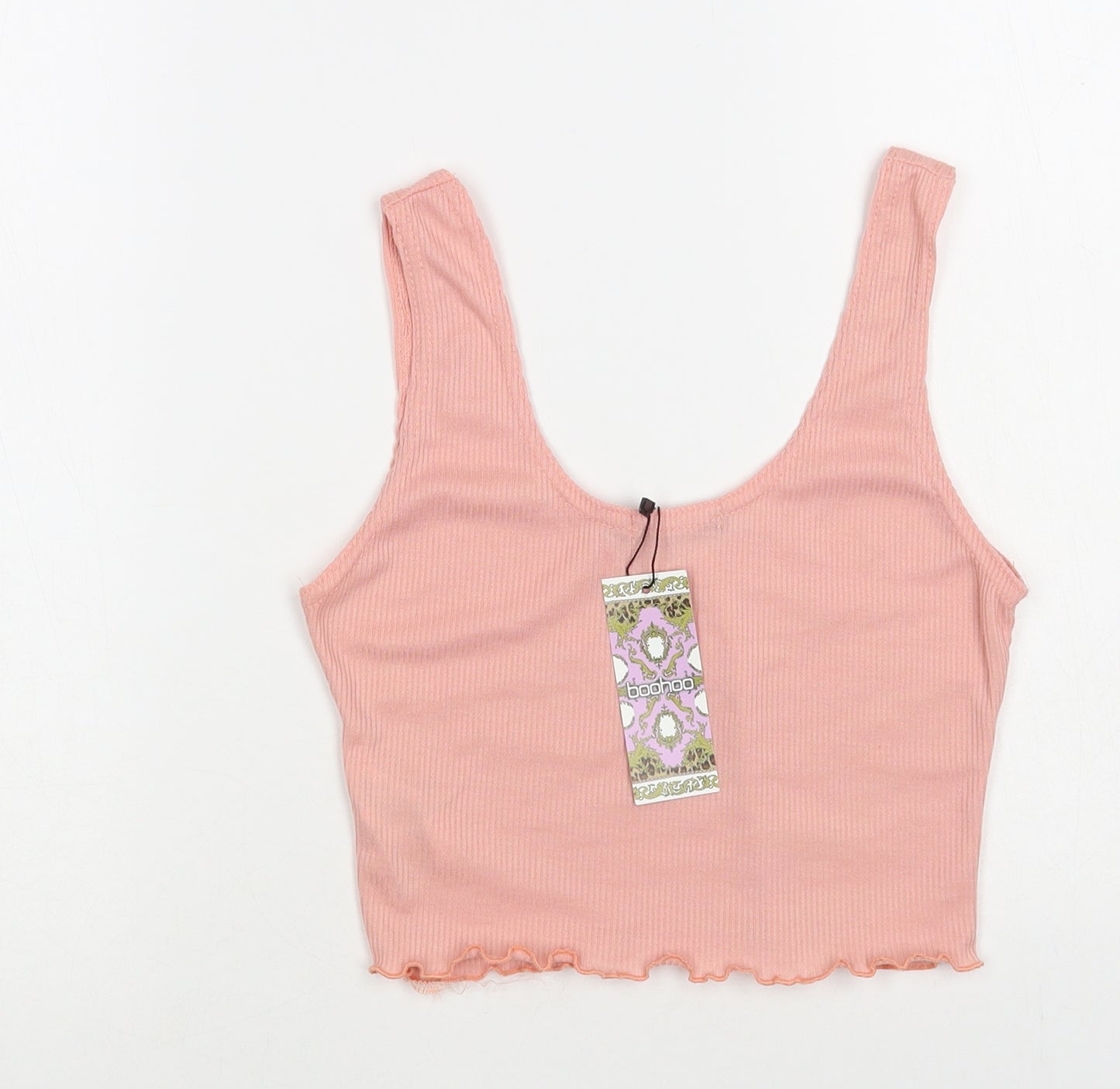 Boohoo Womens Pink Polyester Cropped Tank Size 10 V-Neck