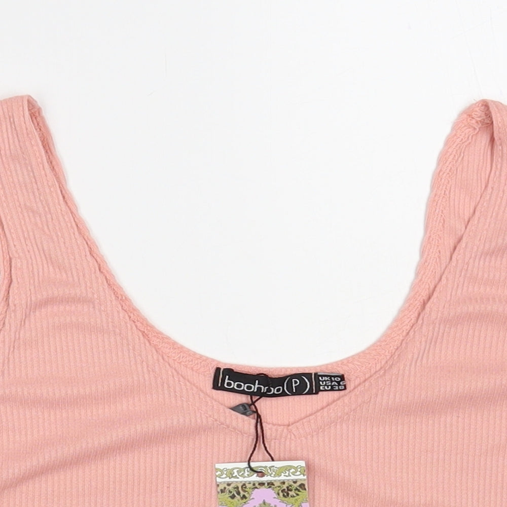 Boohoo Womens Pink Polyester Cropped Tank Size 10 V-Neck
