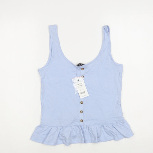 New Look Womens Blue Cotton Cropped Tank Size 6 Scoop Neck