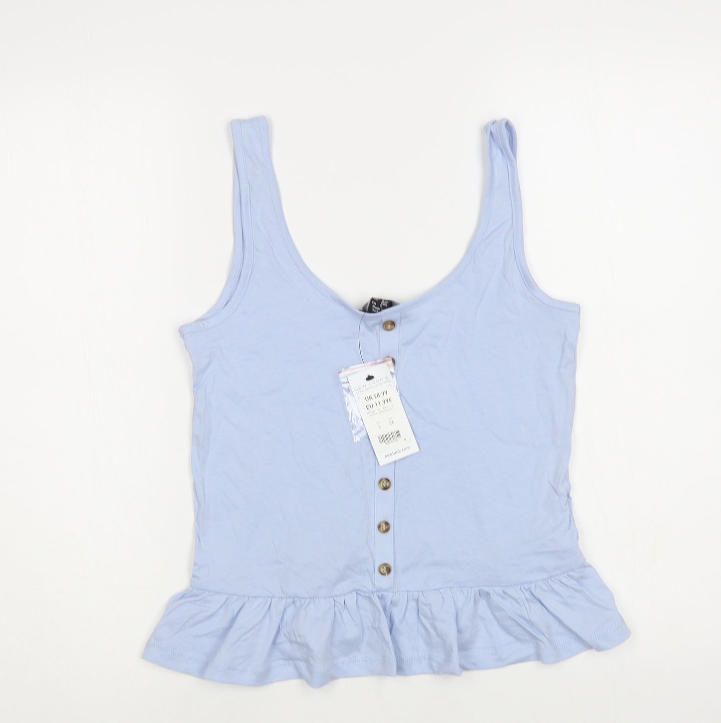 New Look Womens Blue Cotton Cropped Tank Size 6 Scoop Neck