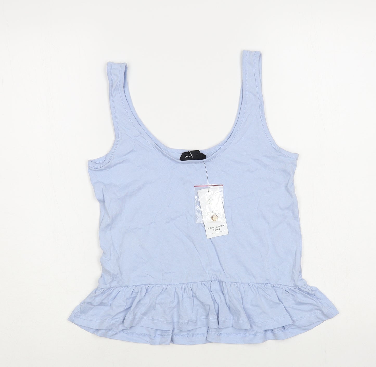 New Look Womens Blue Cotton Cropped Tank Size 6 Scoop Neck