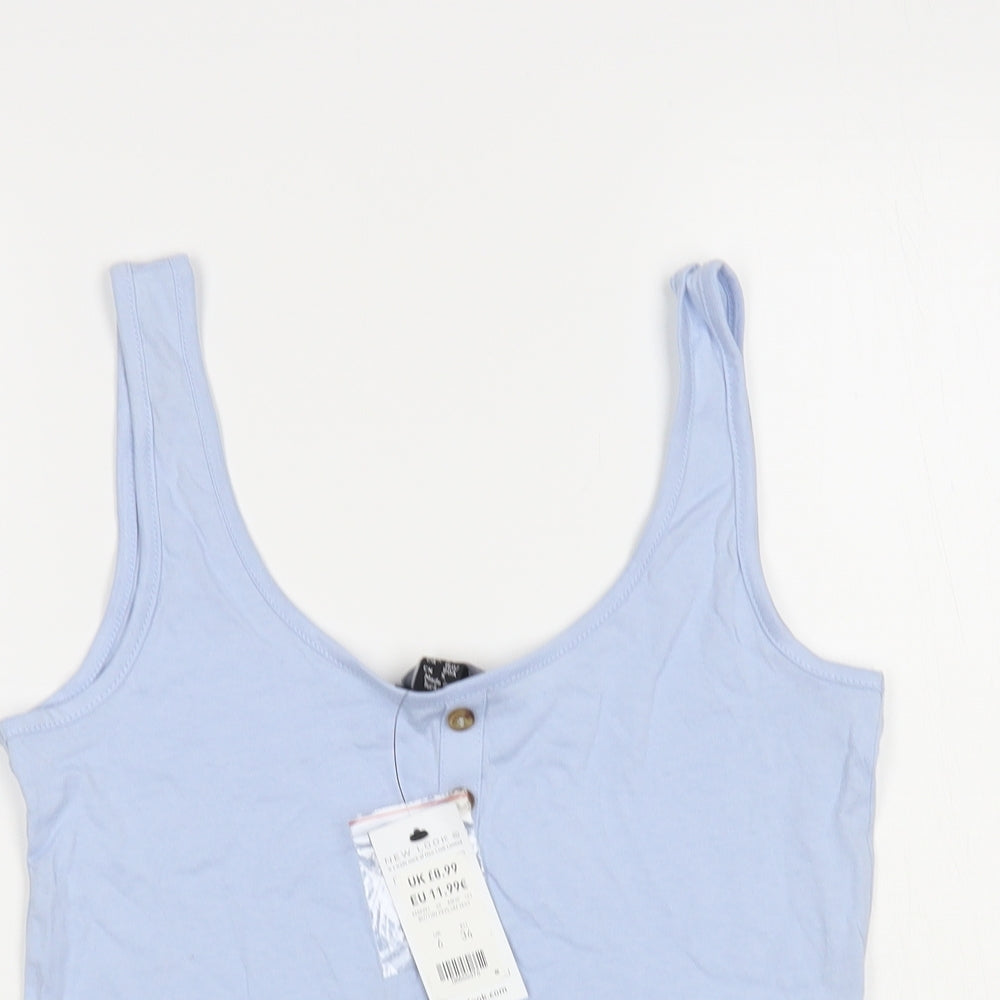 New Look Womens Blue Cotton Cropped Tank Size 6 Scoop Neck