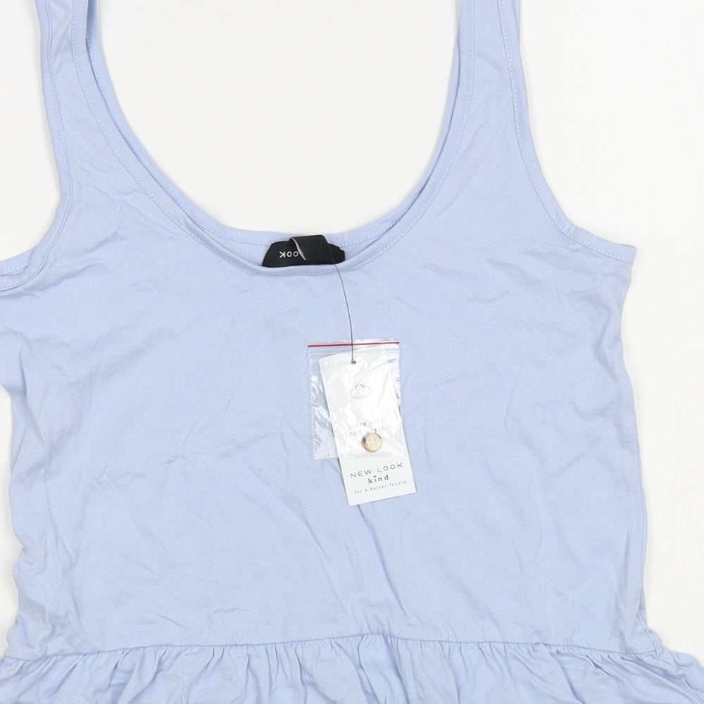 New Look Womens Blue Cotton Cropped Tank Size 6 Scoop Neck