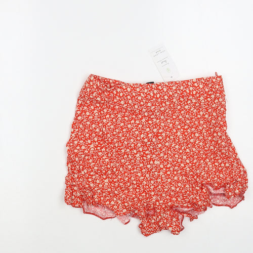 New Look Womens Red Floral Viscose Hot Pants Shorts Size 8 L3 in Regular Zip