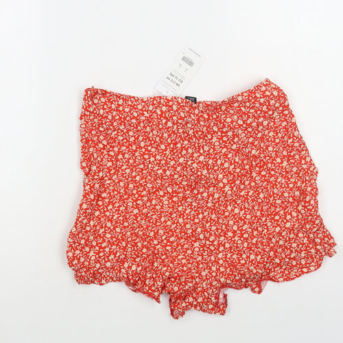 New Look Womens Red Floral Viscose Hot Pants Shorts Size 8 L3 in Regular Zip