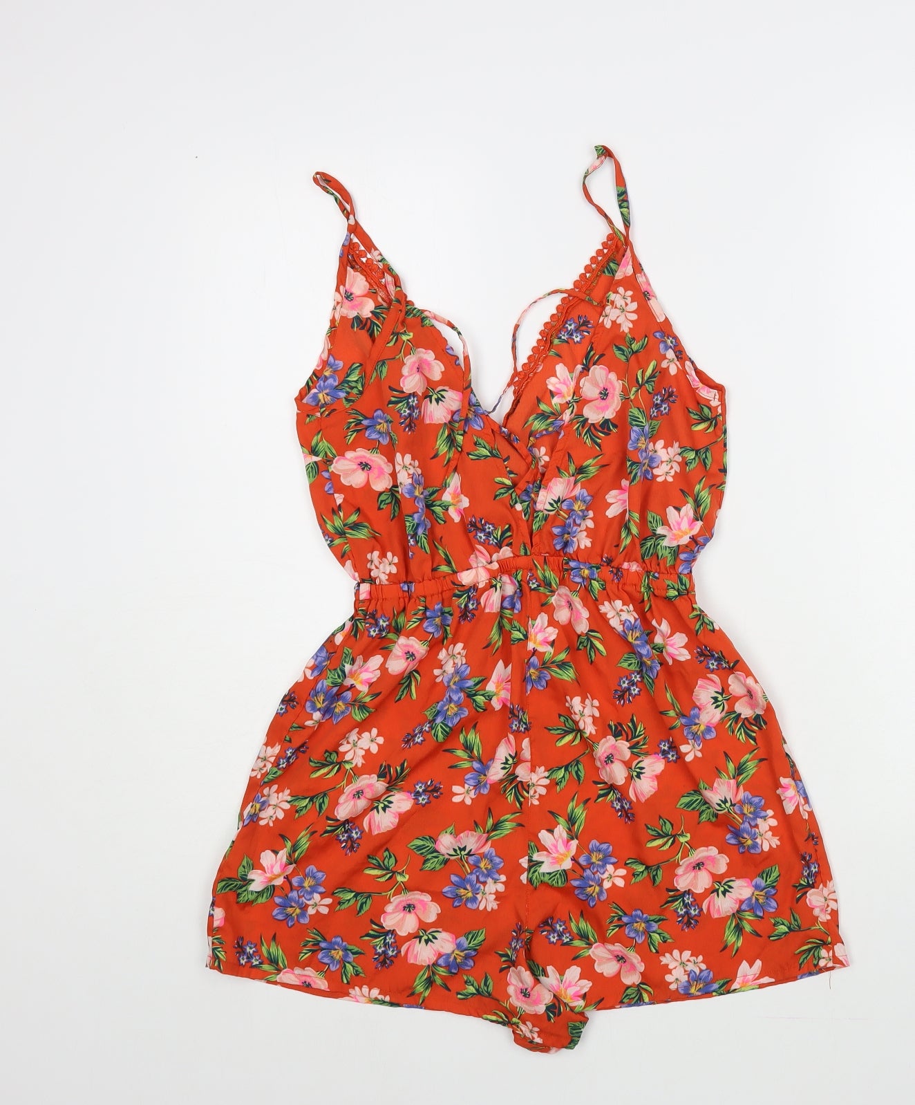 New Look Womens Red Floral Polyester Playsuit One-Piece Size S L3 in Pullover