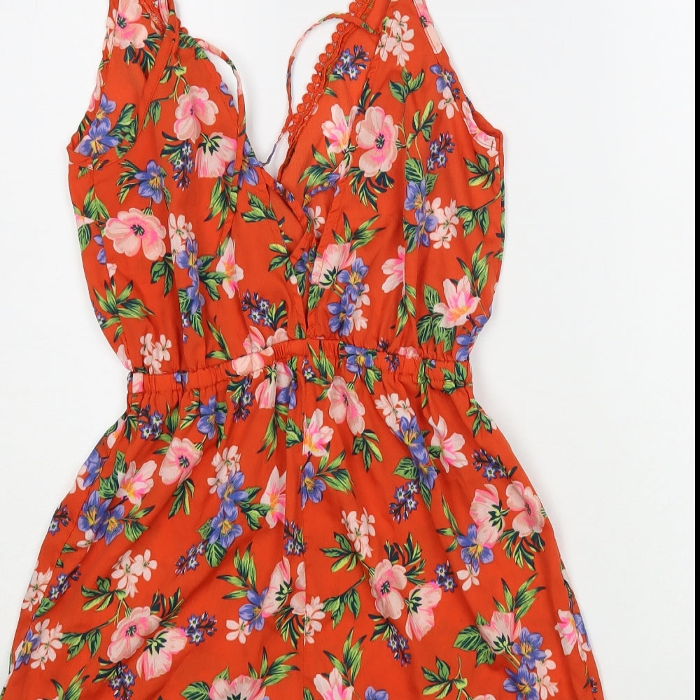 New Look Womens Red Floral Polyester Playsuit One-Piece Size S L3 in Pullover