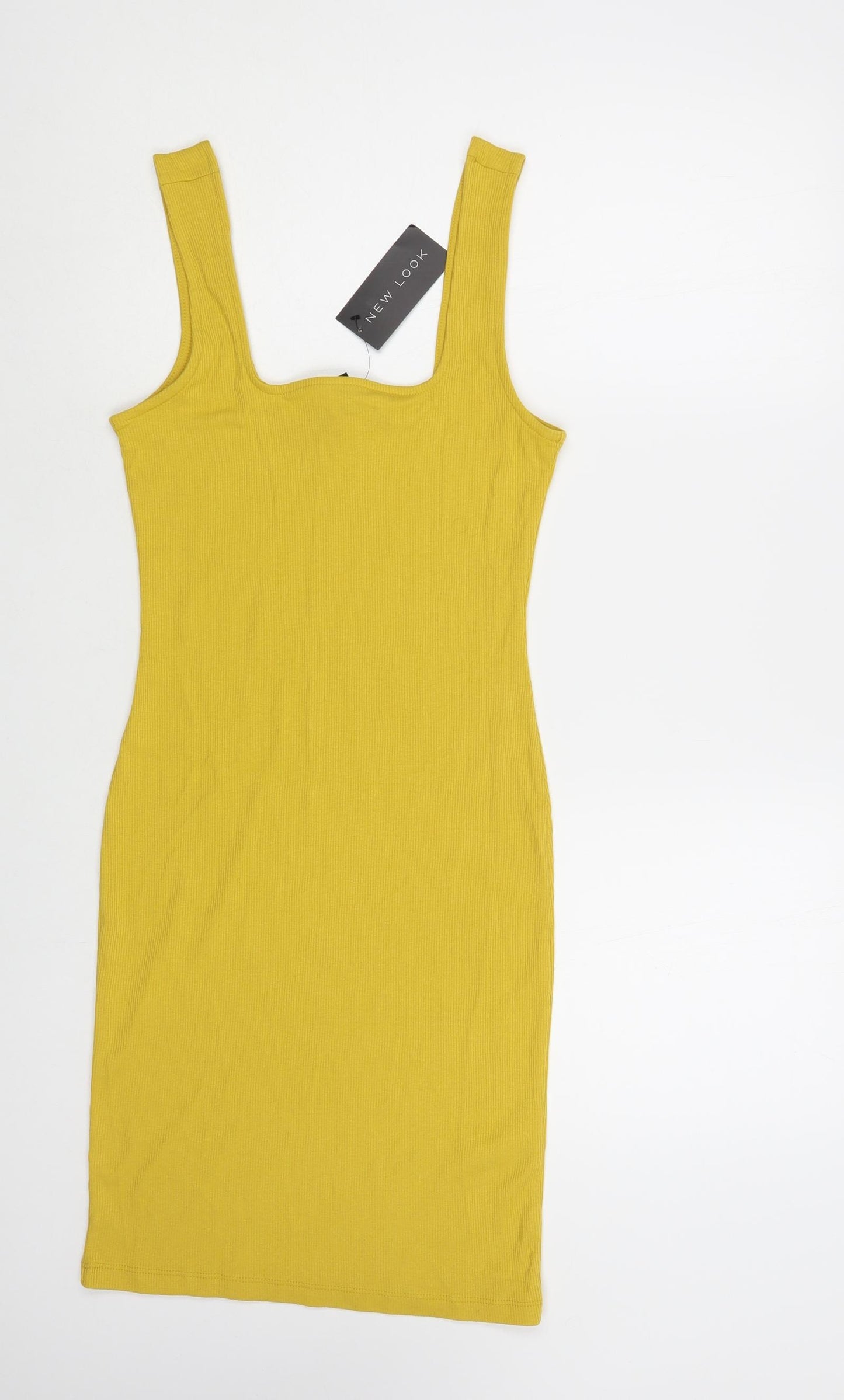 New Look Womens Yellow Polyester Bodycon Size 8 Square Neck Pullover