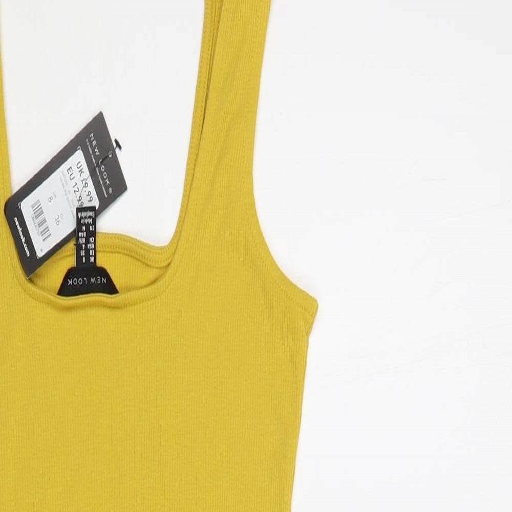 New Look Womens Yellow Polyester Bodycon Size 8 Square Neck Pullover