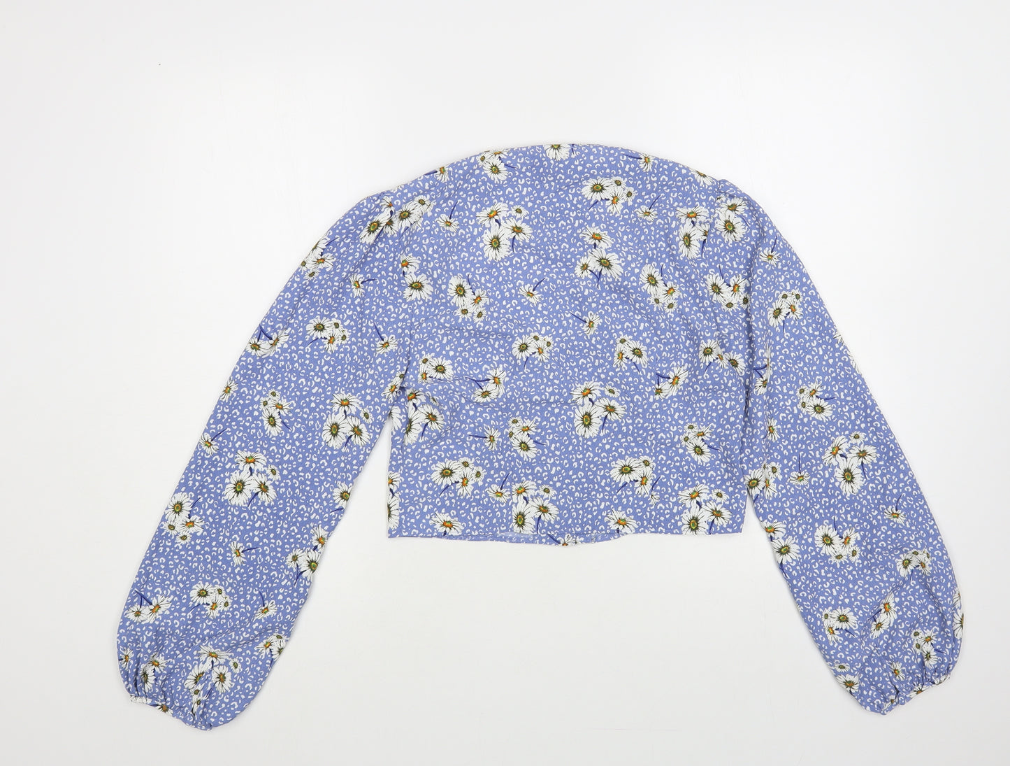Primark Womens Blue Floral Polyester Cropped Blouse Size 10 V-Neck