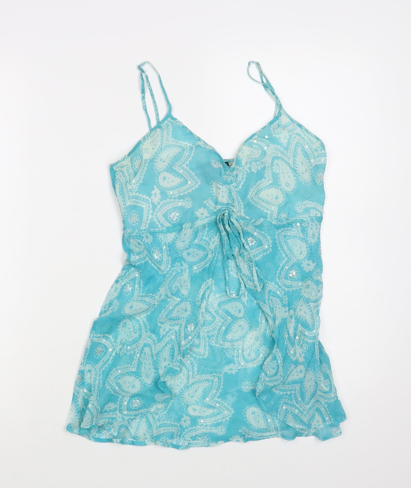 Warehouse Womens Blue Paisley Silk Camisole Blouse Size 10 V-Neck