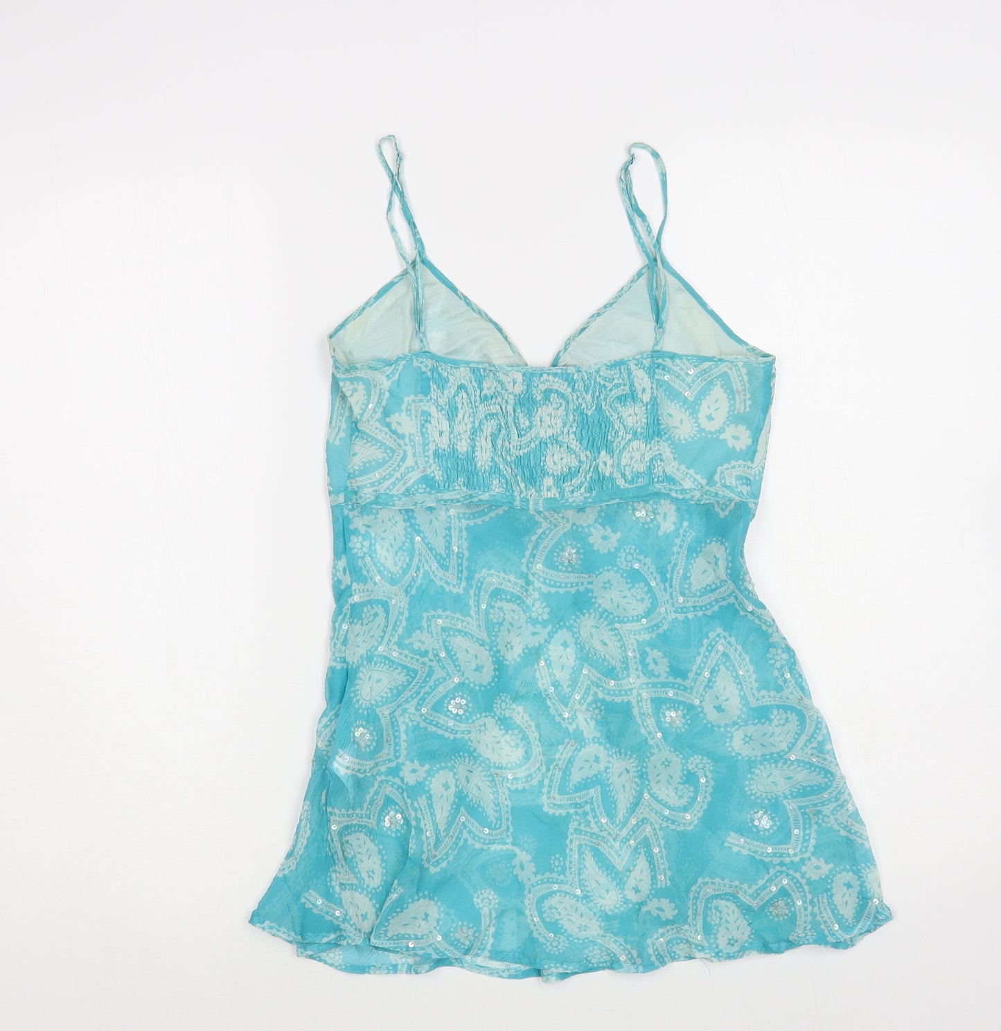 Warehouse Womens Blue Paisley Silk Camisole Blouse Size 10 V-Neck